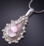 Silver & Pink Mussel Shell Zuni Inlay Waterdrop Pendant by Juanita Yatsatie 5B06P