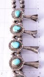 Vintage Silver & Turquoise Navajo Squash Blossom Necklace 4F04K