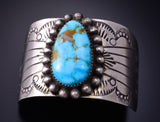 Silver & Turquoise Navajo Handstamped Hair Barrette/Pony Tail Holder 5B06N