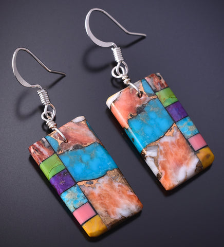 Santo Domingo Handmade Turquoise Multistone Mosaic Earrings by Mary Tafoya 4J02E