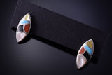 Silver & Turquoise Multistone Zuni Inlay Post Earrings by Ada Bowannie 4H27Q