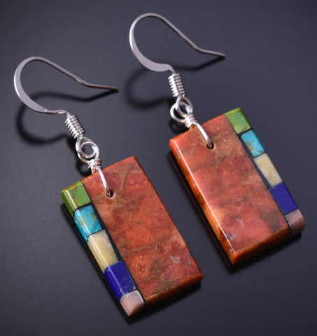 Santo Domingo Apple Coral & Multistone Mosaic Earrings by Mary Tafoya 4J02Q