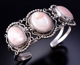 Silver & Pink Mussel Shell Navajo Handmade Bracelet 4K10L