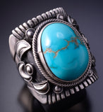 Size 9-3/4 Silver & Turquoise Navajo Handmade Mens Ring by Derrick Gordon 4J30T