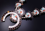 Vintage Silver & Turquoise Multistone Zuni Sunface Inlay Necklace 4K28H