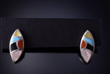 Silver & Turquoise Multistone Zuni Inlay Post Earrings by Ada Bowannie 4H27Q