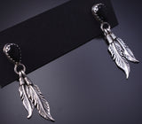 Silver & Onyx Navajo Eagle Feathers Earrings by Annie Spencer 4H27K