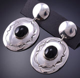 Silver & Onyx Navajo Handstamped Round Earrings by R. Bahe 4K10X