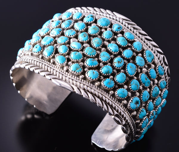 Silver & Natural Kingman Turquoise Navajo Cluster Bracelet by Tina James 4F23P