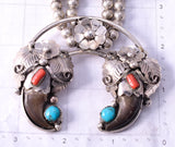 Silver & Turquoise Coral Bear Claw Navajo Necklace - Jerry Thompson 4L09F