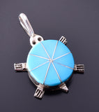 Silver & Turquoise Zuni Inlay Turtle Pendant by Johnson Laweka 4E27P