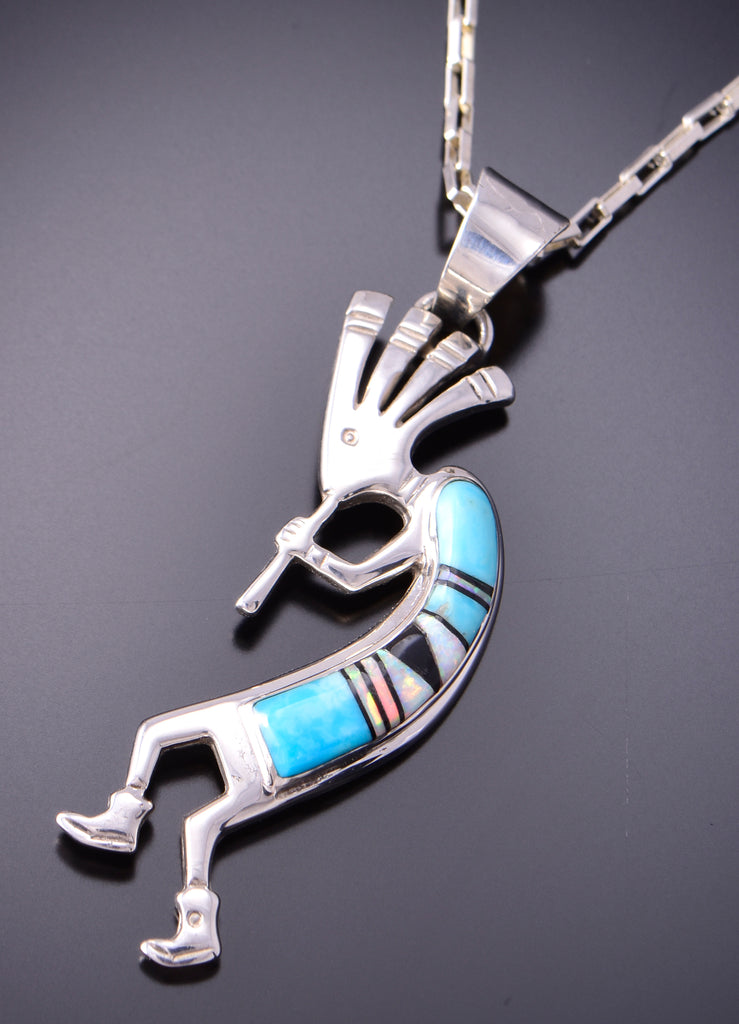 SIlver & Turquoise Multistone Navajo Kokopelli Pendant by Allen