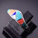 Size 8-1/4 Silver & Turquoise Multistone Navajo Inlay Ring 4F04Q