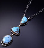 Silver & Golden Hills Turquoise 3-Stone Navajo Necklace - Antoinette Largo 4L09G