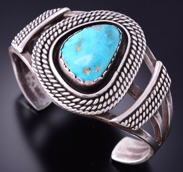 Vintage Silver & Turquoise Twisted Rope Design Navajo Bracelet 3K31C