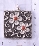 Silver & Coral Navajo Tufacast Flowers Pendant by Rebecca T. Begay 4J30N