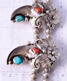 Silver & Turquoise Coral Bear Claw Navajo Necklace - Jerry Thompson 4L09F