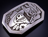 Silver Navajo Handmade Desert & Skull Belt Buckle by Sonny Gene 4L12G