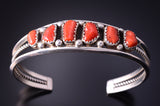 Preowned Silver & Mediterranean Coral Navajo Bracelet 4F10T