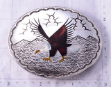 Vintage Silver Multistone Navajo Inlay Eagle Belt Buckle by Raymond Boyd 4L12J