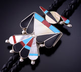 Zuni inlay Thunderbird Bolo Tie by Zuni artist Fabian Cellicion - 4L26R