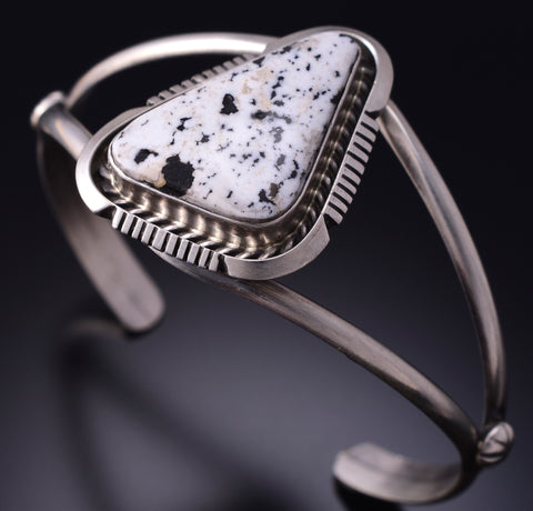 Silver & White Buffalo Turquoise Navajo Bracelet by Alfred Martinez 5A30D