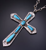 Silver & Turquoise Zuni Handmade Cross Pendant by George & Lupe Leekity 5B06X