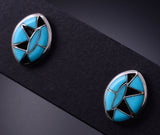 Silver & Turquoise Zuni Inlay Earrings 5A30F