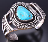 Vintage Silver & Turquoise Twisted Rope Design Navajo Bracelet 3K31C