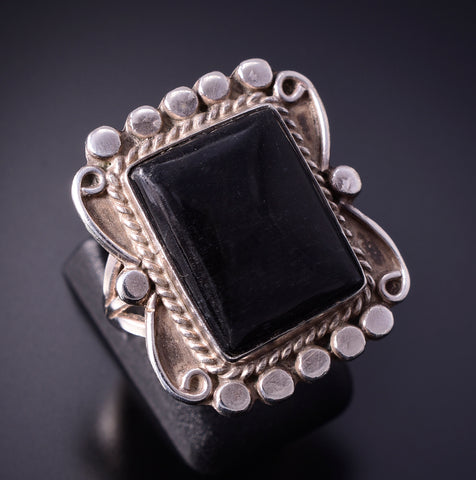 Size 6-3/4 Vintage Silver & Onyx Handmade Ring - Unknown Origin 4F10V
