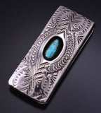 Silver & Turquoise Navajo Handstamped Money Clip by Shirley Skeets 5B14T