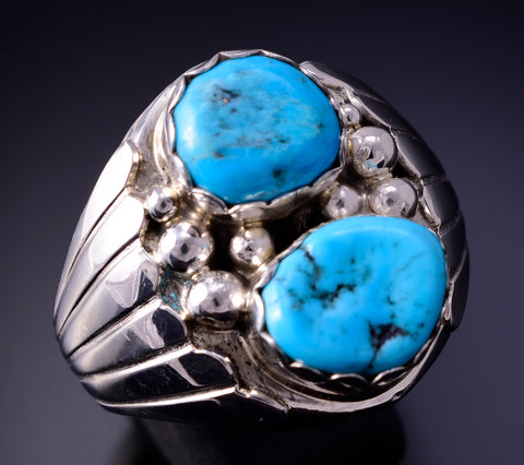 Size 15 Silver & Turquoise Navajo Handmade Men's Ring by Annie Spencer 4L10A