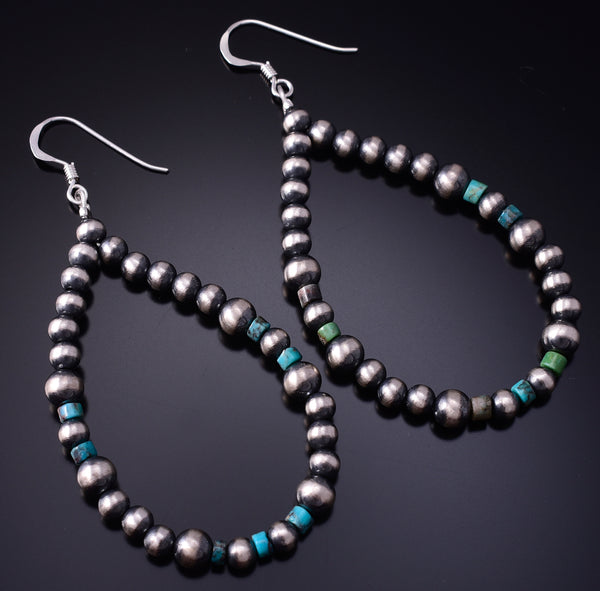 Silver & Turquoise Navajo Pearls Loop Earrings by Teresa Skeets 5B14B