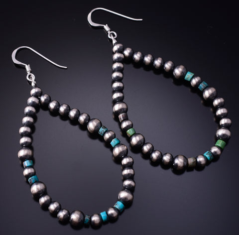 Silver & Turquoise Navajo Pearls Loop Earrings by Teresa Skeets 5B14B