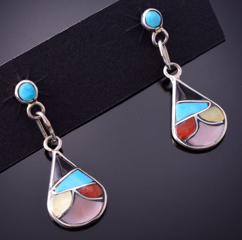 Silver & Turquoise Multistone Zuni Inlay Earrings by Antoinette Ahiyite 4E28V