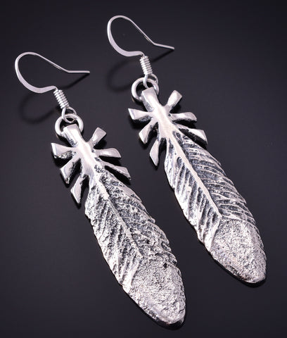 Silver Navajo Tufacast Sacred Eagle Feather Earrings by Gary Custer 4F25W