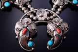 Silver & Turquoise Coral Bear Claw Navajo Necklace - Jerry Thompson 4L09F