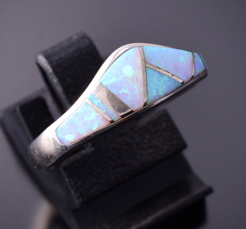 Size 7-3/4 Silver & Opal Navajo Inlay Ring by VJ 4F04R