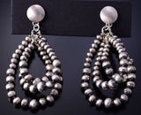 Silver 3-Strand Navajo Pearl Hoops Statement Earrings by Amanda Larry 4L07W