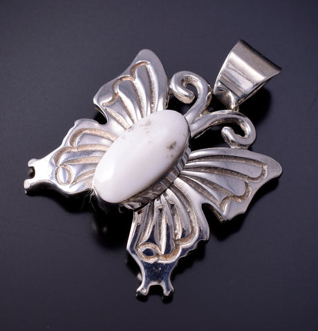 Silver & White Buffalo Turquoise Navajo Butterfly Pendant Jane Deligarito 4L22W