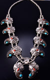 Silver & Turquoise Coral Bear Claw Navajo Necklace - Jerry Thompson 4L09F