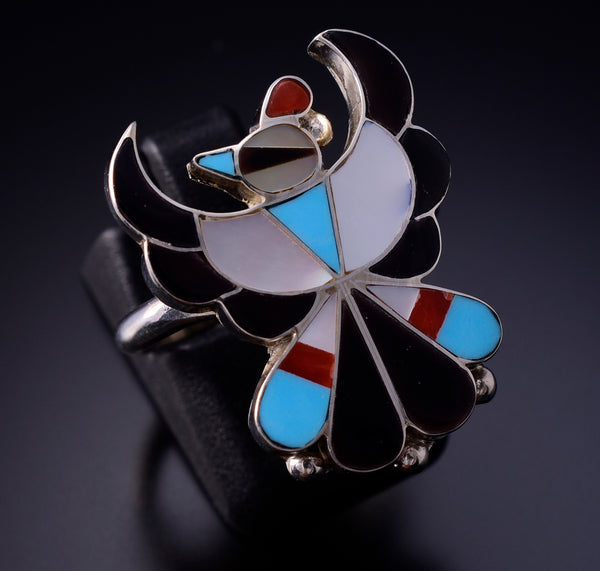 Size 8 Zuni Thunderbird inlay ring by Breon Wallaka - 4L24H