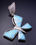 Silver & Opal Navajo Inlay Butterfly Pendant by Joanna Charlie 4L20A