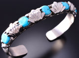 Silver & Turquoise Zuni Handmade Leaves Bracelet by Lyolita Tsattie 4A19B