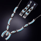 Silver & Turquoise Zuni Inlay Necklace & Earring Set by Linda Shelandewa 5B06J