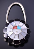 Silver & Turquoise Multistone Zuni Sunface Inlay Key Ring by Denise Siutza 4L07T