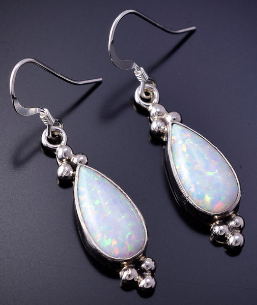 Silver & Opal Navajo Handmade Earrings by Isabell Yazzie 4J30W