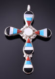 Silver & Turquoise Multistone Zuni Inlay Cross Pendant by Florencia Lucio 4E27N