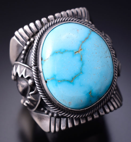 Size 10-3/4 Silver & Golden Hills Turquoise Navajo Ring by Derrick Gordon 4M16H