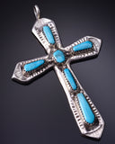 Silver & Turquoise Zuni Handmade Cross Pendant by George & Lupe Leekity 5B06X